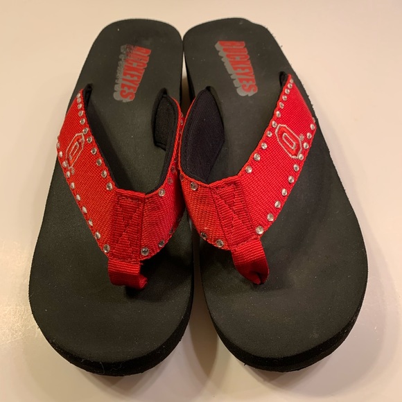 Ohio State Go Buckeyes bright red flip flops sz s - Picture 3 of 8